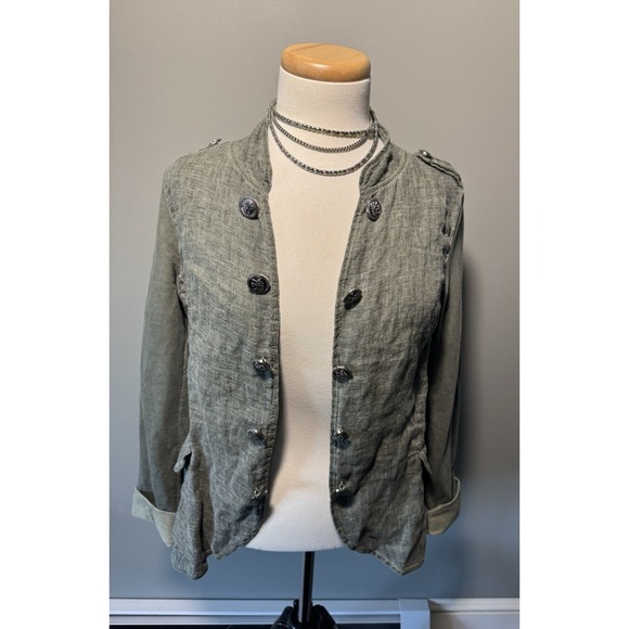 Y2K Medium Nuny ROMA Olive Green Super Stretch Small Jacket Military Grunge - Picture 1 of 7